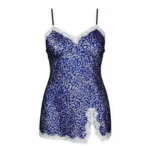 Vintage Y2K Victoria's Secret Blue Leopard Print Slip Chemise Nightgown - Size M